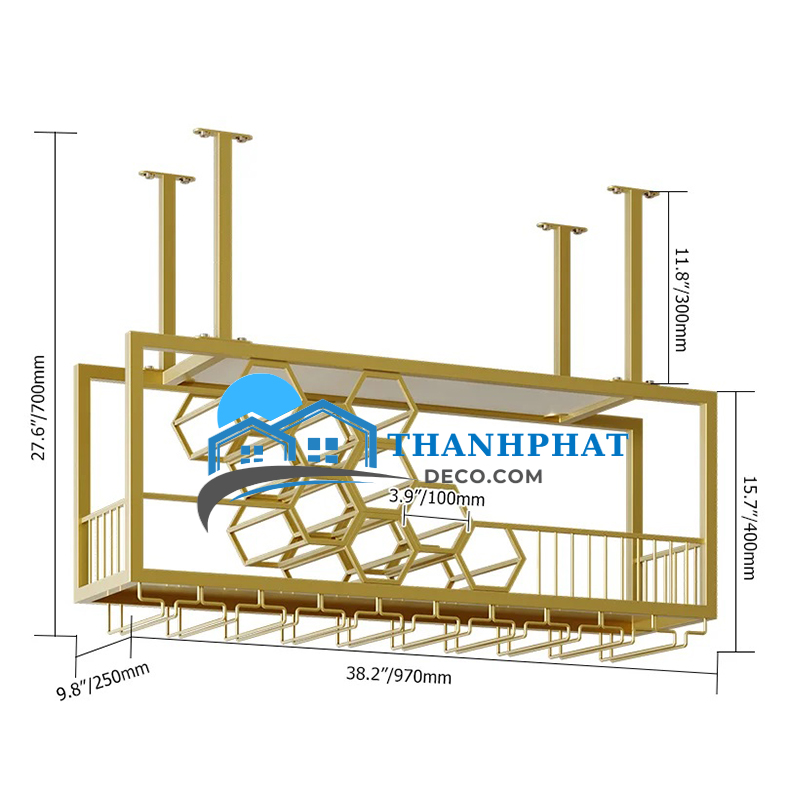 Kích Thước Kệ Treo Ly Rượu Vang gắn Trần Kệ Treo Ly Rượu Vang gắn Trần